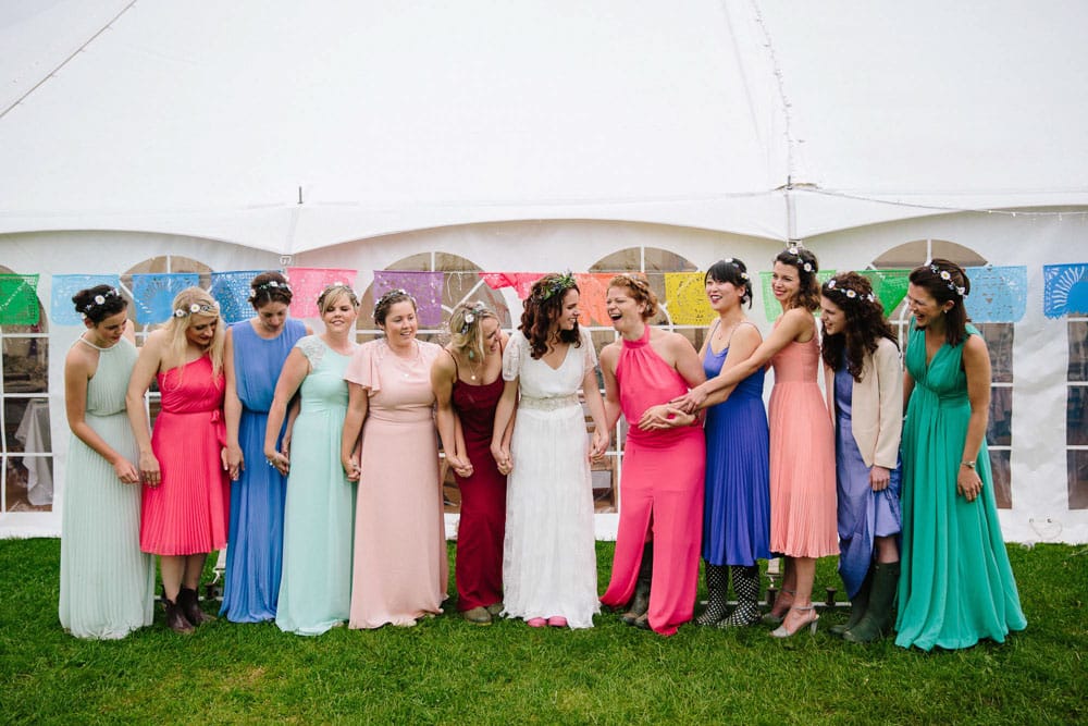 Multicoloured bridesmaid dresses